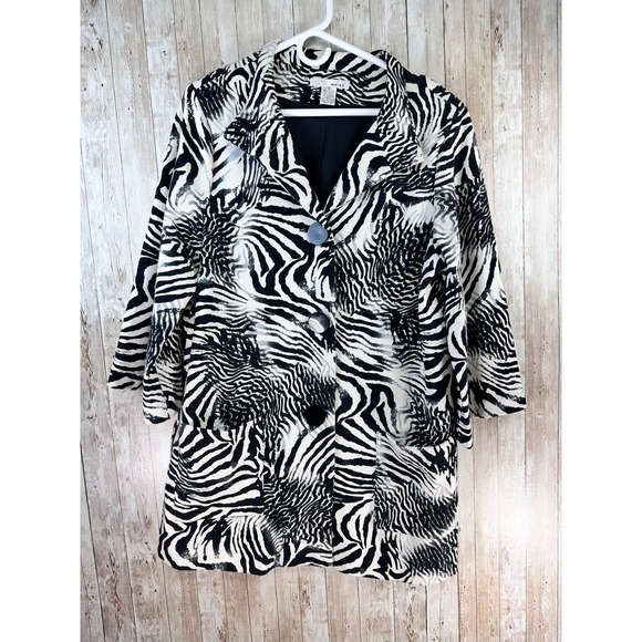 YDNY Womes Jacket 12 Black White Knit Zebra Print Chunky Button Mid Length‎ Coat - Picture 1 of 6